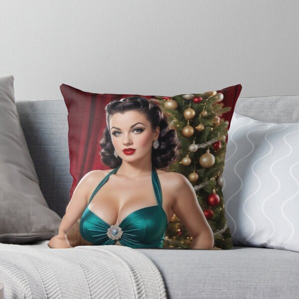 Item preview, Emerald Holiday Pin-Up – 1940s Brunette Christmas Glamour designed and sold by MissSaylor.
