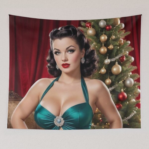 Item preview, Emerald Holiday Pin-Up – 1940s Brunette Christmas Glamour designed and sold by MissSaylor.