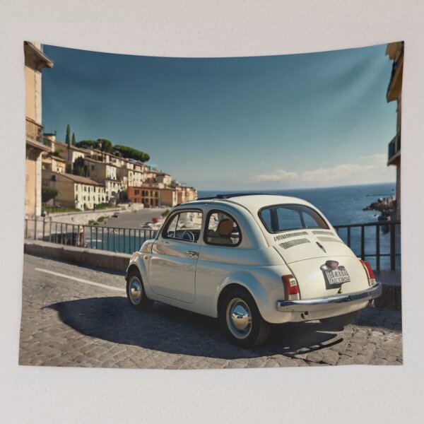 Item preview, White Grace, Vintage Fiat 500 on the Sunlit Italian Boulevard designed and sold by BlareBlare.