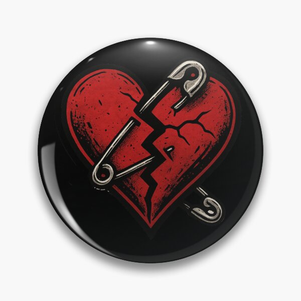 Item preview, Broken Heart Fixed With Safety Pins (Good As New) Punk Tattoo Unhinged Style on Black By Hardly Sinn designed and sold by Hardly Sinn.