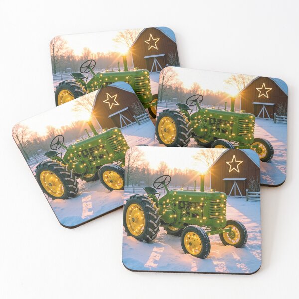 Item preview, Christmas Lights On a Vintage Green Tractor With Red Barn designed and sold by Maria Dryfhout.