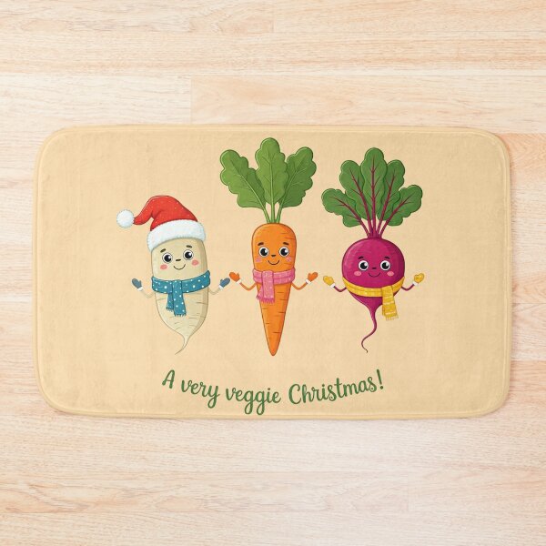 Item preview, A Very Veggie Christmas – Cute Festive Vegetables Illustration with Carrot, Radish, and Beet Wearing Santa Hats and Scarves designed and sold by PixelVibe782.
