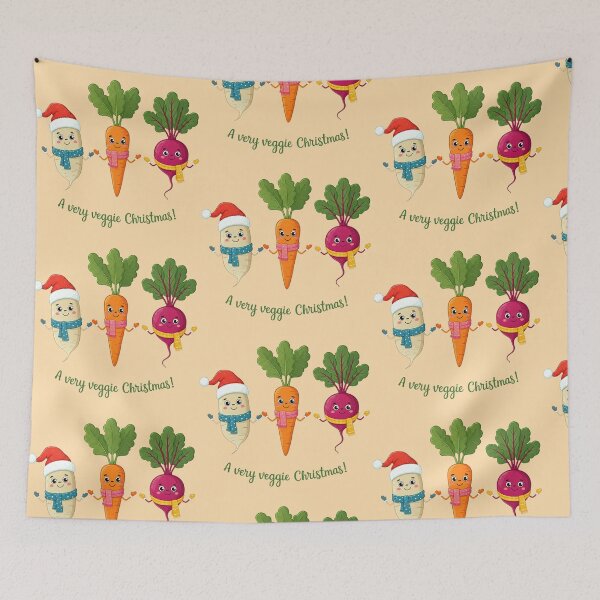 Item preview, A Very Veggie Christmas – Cute Festive Vegetables Illustration with Carrot, Radish, and Beet Wearing Santa Hats and Scarves designed and sold by PixelVibe782.