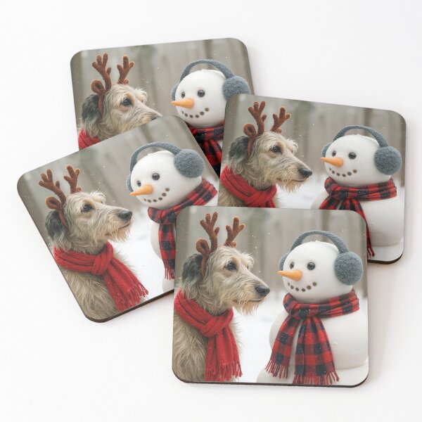 Item preview, Irish Wolfhound Staring at a Cute Snowman designed and sold by Maria Dryfhout.