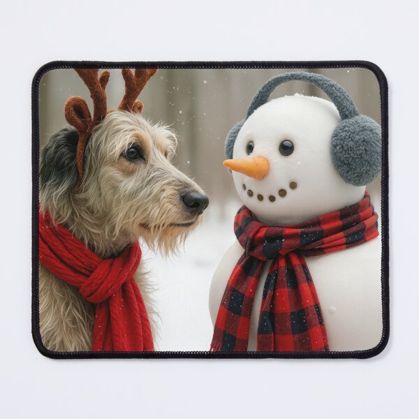 Item preview, Irish Wolfhound Staring at a Cute Snowman designed and sold by Maria Dryfhout.