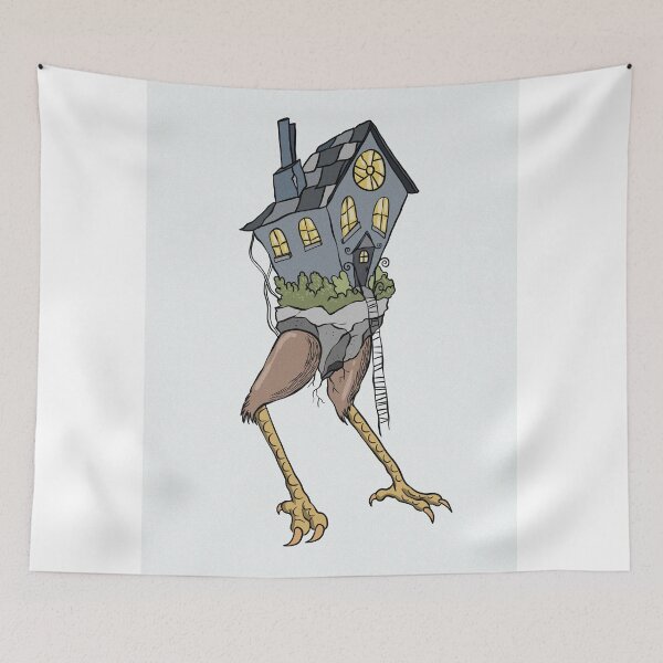 Item preview, Baba Yaga's chicken legged house folklore illustration art designed and sold by Vintage Designs +.