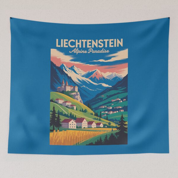 Item preview, Liechtenstein Landscape Illustration Travel Art Vintage designed and sold by KrisSidDesigns.