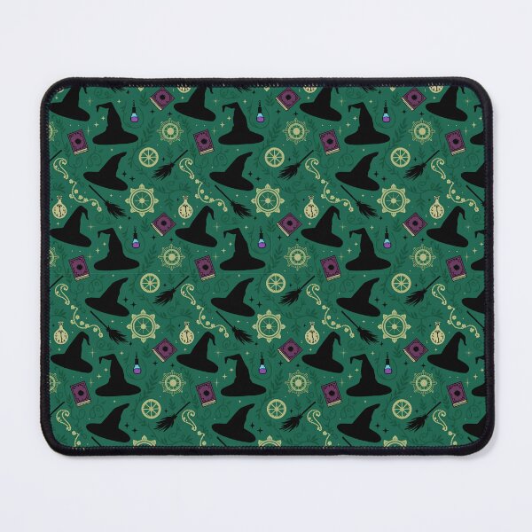 Item preview, Emerald Witch Pattern - Green Witch Hats Spell Books Broomsticks Magic Design designed and sold by Random Candy Studio.
