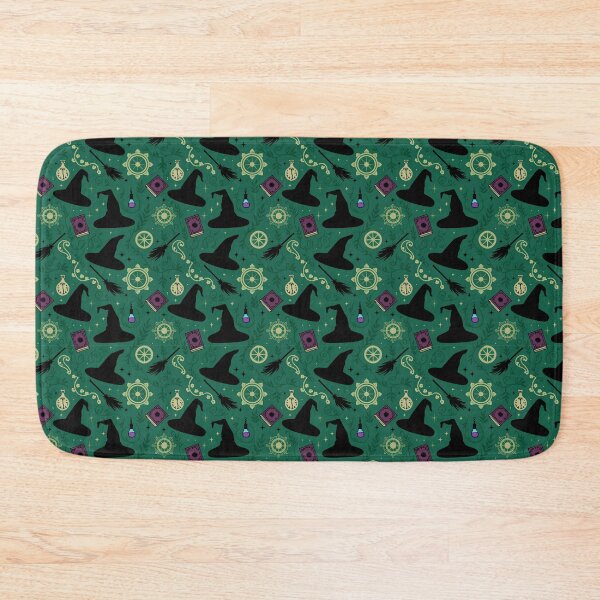 Item preview, Emerald Witch Pattern - Green Witch Hats Spell Books Broomsticks Magic Design designed and sold by Random Candy Studio.
