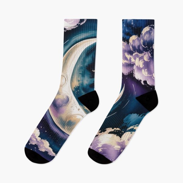 Item preview, Celestial Crescent Moon Art - Purple Blue Gold Dreamy Night Sky Mystical designed and sold by Random Candy Studio.