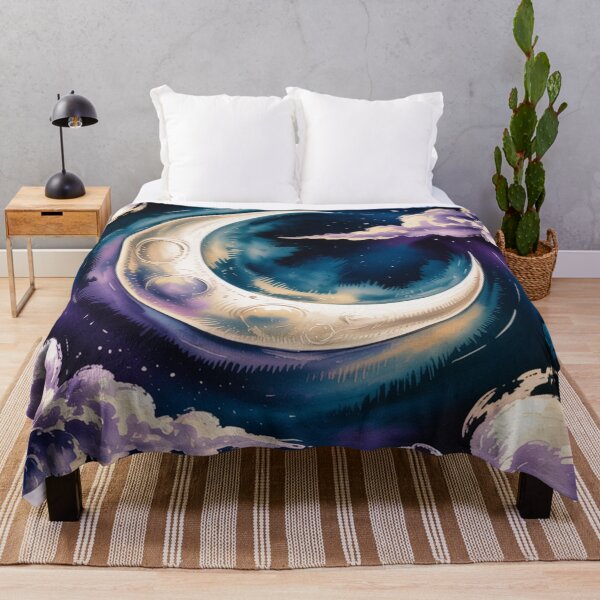Item preview, Celestial Crescent Moon Art - Purple Blue Gold Dreamy Night Sky Mystical designed and sold by Random Candy Studio.