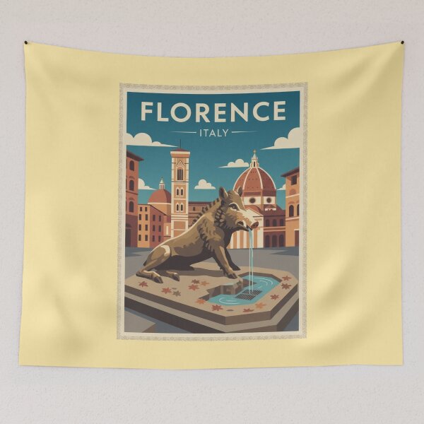 Item preview, Florence Vintage Travel Art - Piglet Fountain - Italy designed and sold by Wanderprintt.
