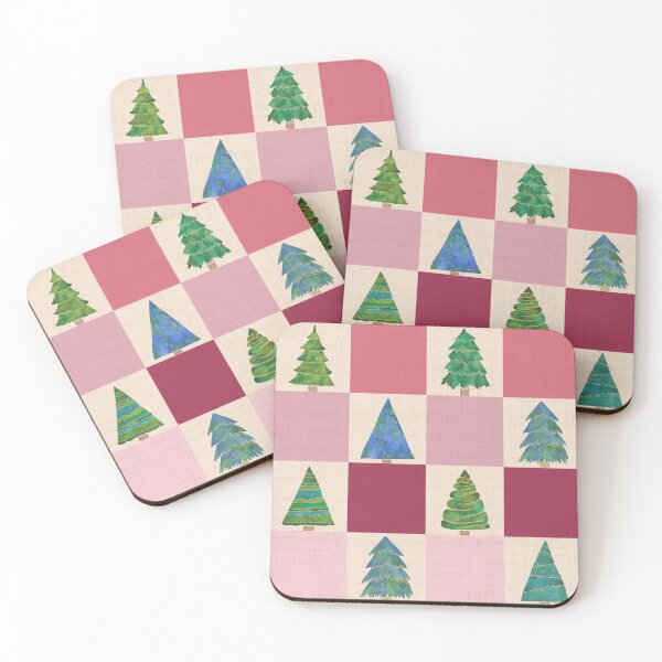 Item preview, Christmas trees checker board pattern - watercolor trees - pink, red, green, teal designed and sold by Sklamen.