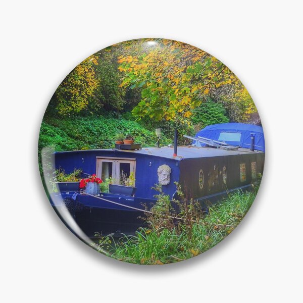Item preview, Narrow boat on a canal side in the autumn designed and sold by KALEIDOSCOPE UK.