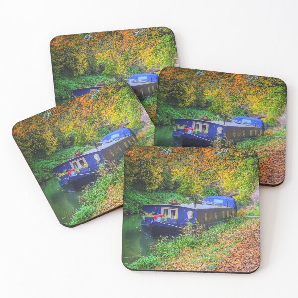 Item preview, Narrow boat on a canal side in the autumn designed and sold by KALEIDOSCOPE UK.