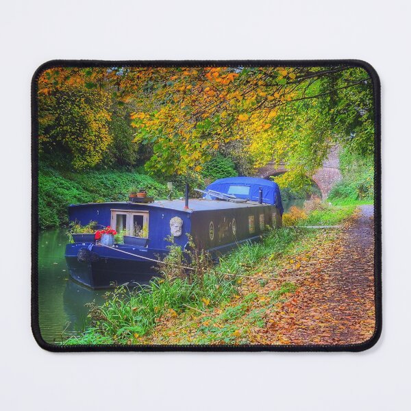 Item preview, Narrow boat on a canal side in the autumn designed and sold by KALEIDOSCOPE UK.