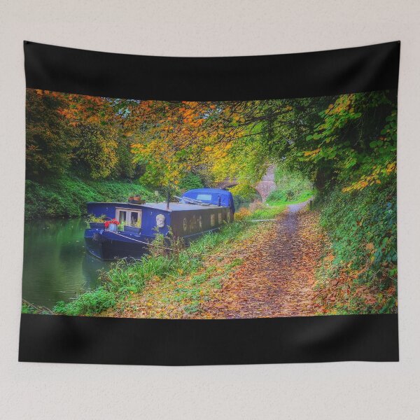 Item preview, Narrow boat on a canal side in the autumn designed and sold by KALEIDOSCOPE UK.