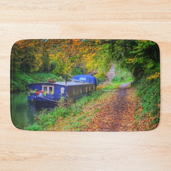 Item preview, Narrow boat on a canal side in the autumn designed and sold by KALEIDOSCOPE UK.