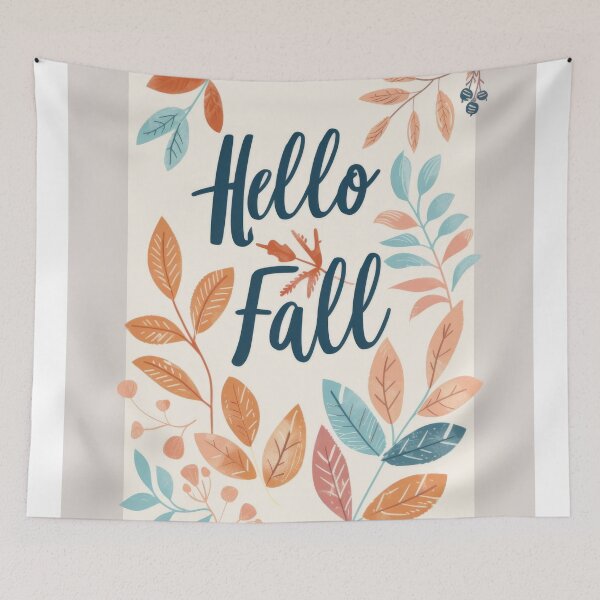 Item preview, Autumn greeting card with colorful leaves and text hello fall, AI generated designed and sold by dvoevnore.