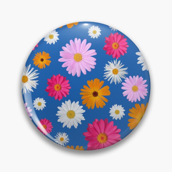 Item preview, Colorful Happy White Orange Pink Magenta Daisy Flowers Shapes on Blue Mania Shapes Mania designed and sold by Shapes-Mania.