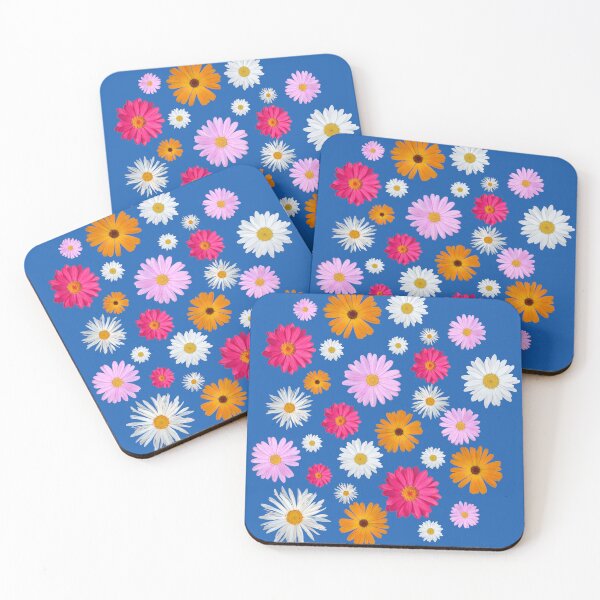 Item preview, Colorful Happy White Orange Pink Magenta Daisy Flowers Shapes on Blue Mania Shapes Mania designed and sold by Shapes-Mania.