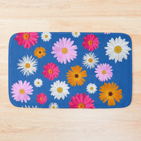 Item preview, Colorful Happy White Orange Pink Magenta Daisy Flowers Shapes on Blue Mania Shapes Mania designed and sold by Shapes-Mania.