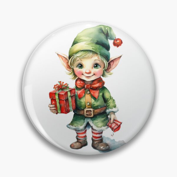 Item preview, A cheerful Christmas elf with pointed ears, holding a wrapped gift designed and sold by homydesign.