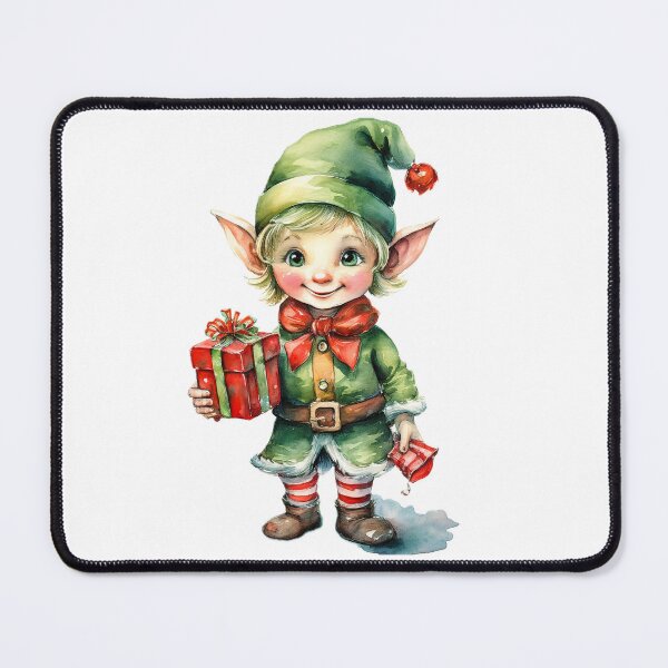 Item preview, A cheerful Christmas elf with pointed ears, holding a wrapped gift designed and sold by homydesign.