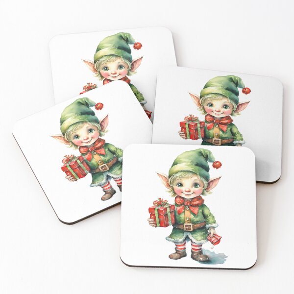 Item preview, A cheerful Christmas elf with pointed ears, holding a wrapped gift designed and sold by homydesign.