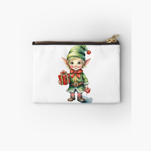 Item preview, A cheerful Christmas elf with pointed ears, holding a wrapped gift designed and sold by homydesign.