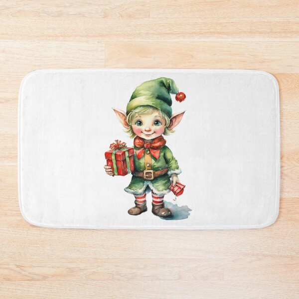 Item preview, A cheerful Christmas elf with pointed ears, holding a wrapped gift designed and sold by homydesign.