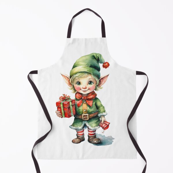 Item preview, A cheerful Christmas elf with pointed ears, holding a wrapped gift designed and sold by homydesign.