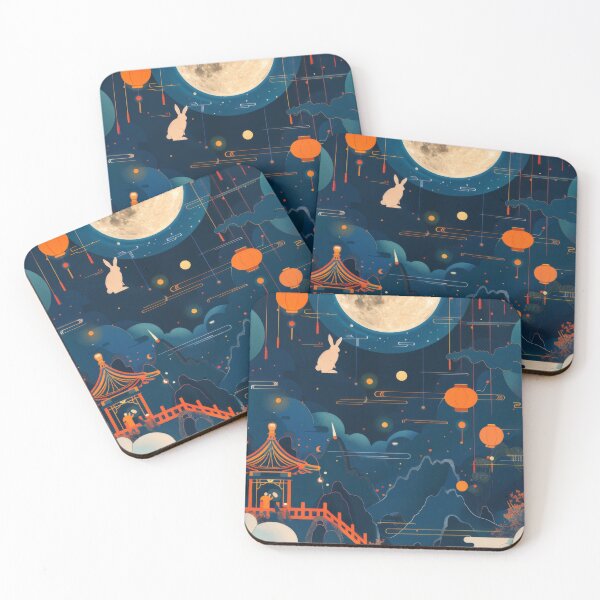 Item preview, Full moon night scene with silhouettes of people and bunny, AI Generated designed and sold by dvoevnore.