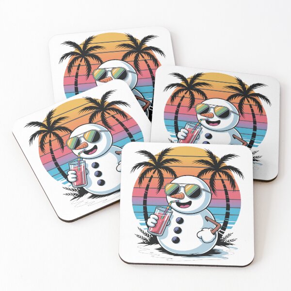 Item preview, Snowman drinking in palm trees beach fantastic sunset designed and sold by TeezTales.