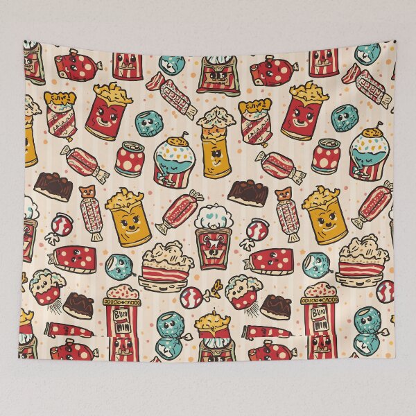 Item preview, Quirky Hand-Drawn Cinema Confections and Drink Doodle Pattern designed and sold by MoonlitDoodles1.