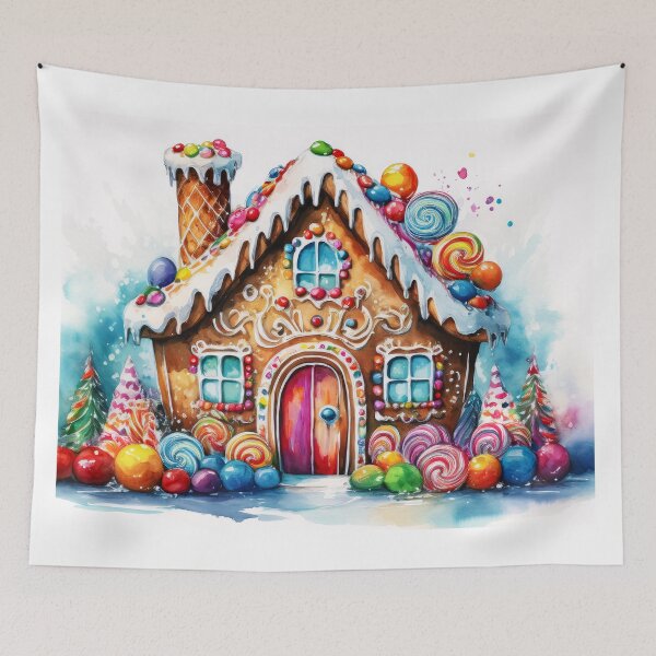 Item preview, A whimsical gingerbread house adorned with colorful candies and sweets, surrounded by a winter wonderland designed and sold by homydesign.