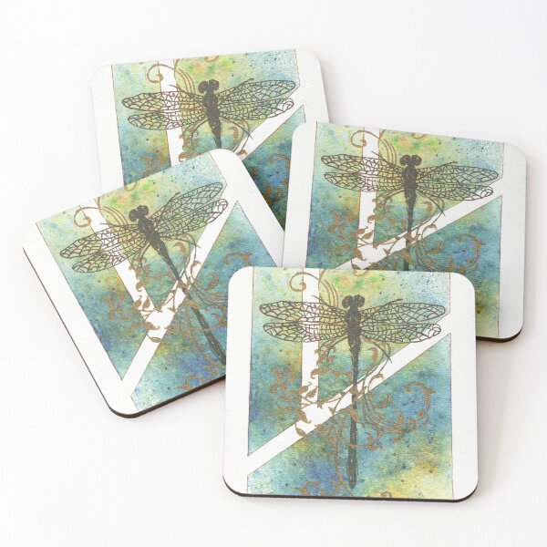 Item preview, Bronze dragonfly in blue and green watercolor designed and sold by Kelly Ryan Rhoades.