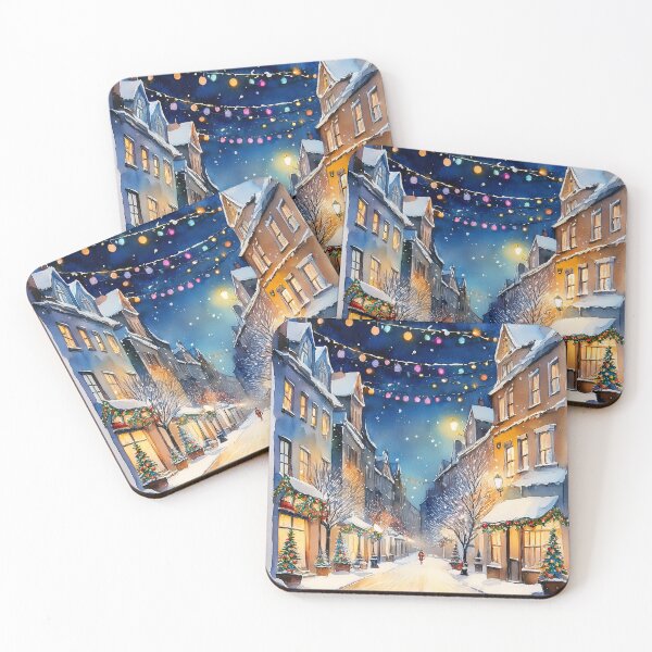Item preview, A charming winter street, bustling with people and adorned with twinkling lights and festive decorations designed and sold by homydesign.