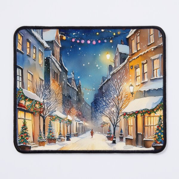 Item preview, A charming winter street, bustling with people and adorned with twinkling lights and festive decorations designed and sold by homydesign.
