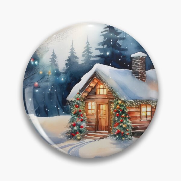Item preview, A cozy wooden cabin nestled in a snowy winter forest, illuminated by warm lights designed and sold by homydesign.