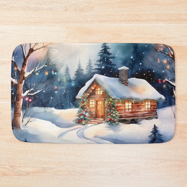 Item preview, A cozy wooden cabin nestled in a snowy winter forest, illuminated by warm lights designed and sold by homydesign.