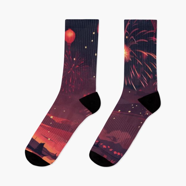 Item preview, Traditional Chinese lanterns against fireworks in night sky, background, AI generated designed and sold by dvoevnore.