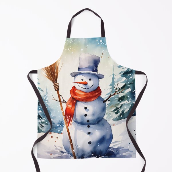 Item preview, Watercolor painting of a snowman with a carrot nose, red scarf, and top hat in a snowy forest designed and sold by homydesign.