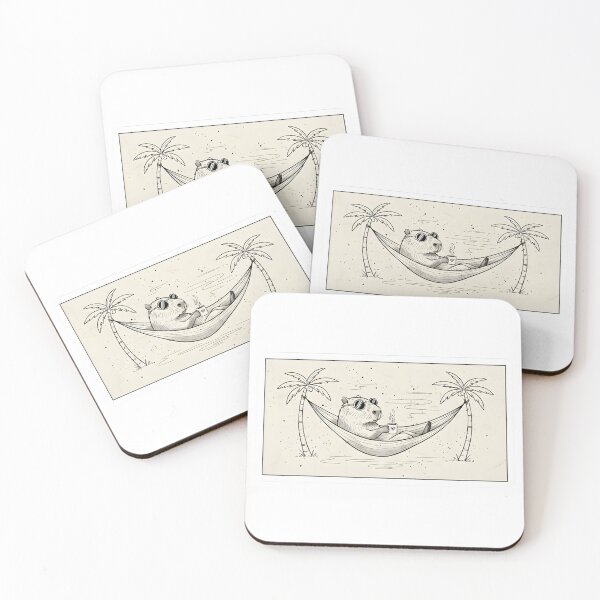 Item preview, Chill Capybara Hammock Sticker | Relaxed Animal Vacation Vibe | Black & White Line Art designed and sold by SergioMiklos.