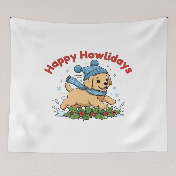 Item preview, Happy Howlidays Labrador Retriever – Cute Christmas Dog in Winter Scarf designed and sold by The Real Life Symphony.