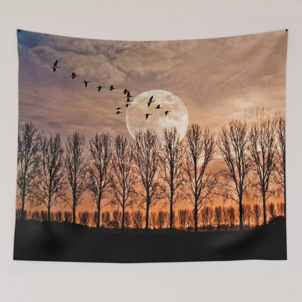 Item preview, Wild geese fly at full moon designed and sold by Palatinasart.