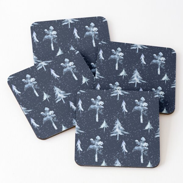 Item preview, Watercolor Snowy Trees Pattern on Dark Blue designed and sold by Flowersforbear.