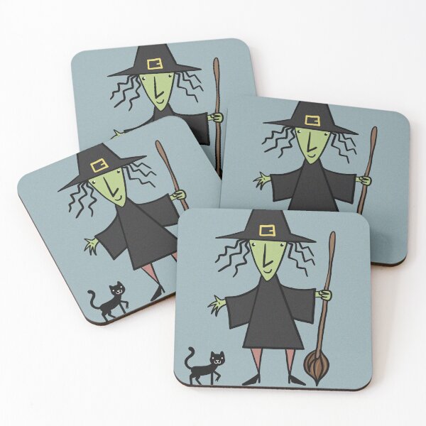 Item preview, Halloween Witch on her broomstick hand drawn art illustration designed and sold by Vintage Designs +.