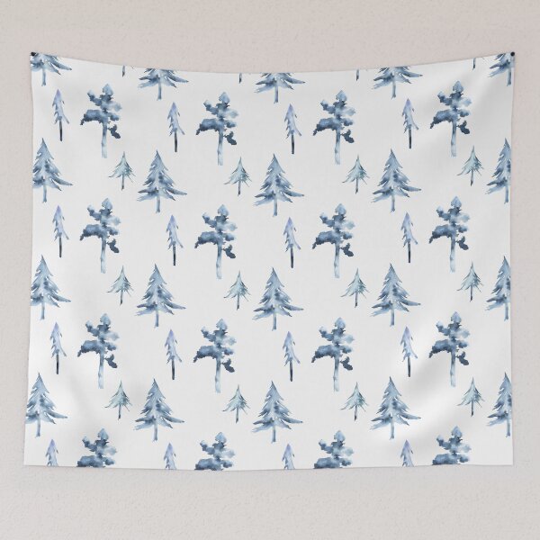 Item preview, Watercolor Blue Trees Elegant Pattern on White designed and sold by Flowersforbear.