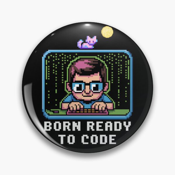 Artikelvorschau, Geboren zum Programmieren – Retro-Pixel-Programmierer-Katzendesign entworfen und verkauft von DreamVibeShirt.